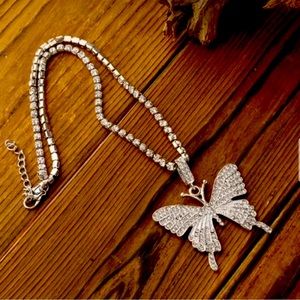 Tennis Chain + Butterfly Pendant Silver Color